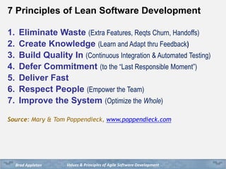 Values & Principles of Agile Software DevelopmentBrad Appleton
7 Properties of Crystal Clear
1. Frequent Delivery
2. Refle...