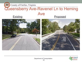 County of Fairfax, Virginia
Queensberry Ave-Ravenel Ln to Heming
Ave
Department of Transportation
24
Existing Proposed
 