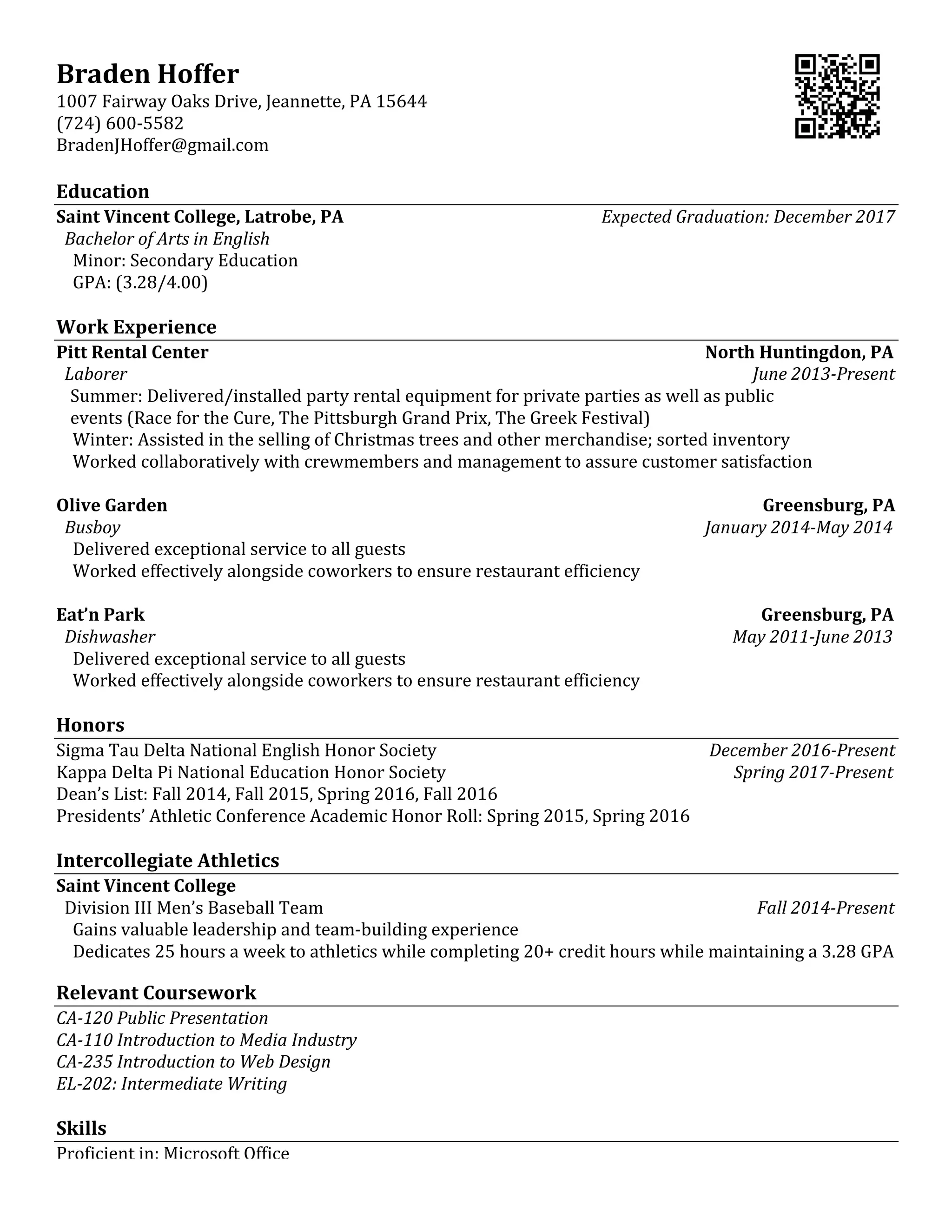 Braden Hoffer Resume | PDF