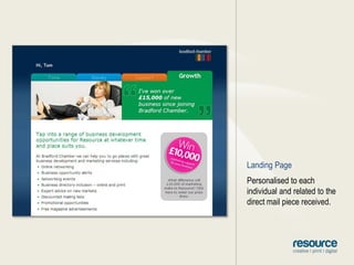 Landing PagePersonalised to each individual and related to the direct mail piece received.