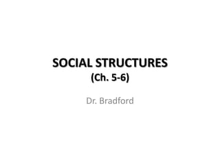 SOCIAL STRUCTURES
     (Ch. 5-6)

    Dr. Bradford
 