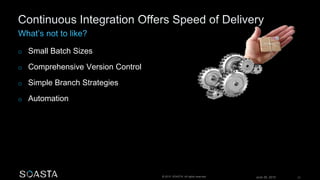 June 26, 2015 21© 2015 SOASTA. All rights reserved.
o Small Batch Sizes
o Comprehensive Version Control
o Simple Branch Strategies
o Automation
 