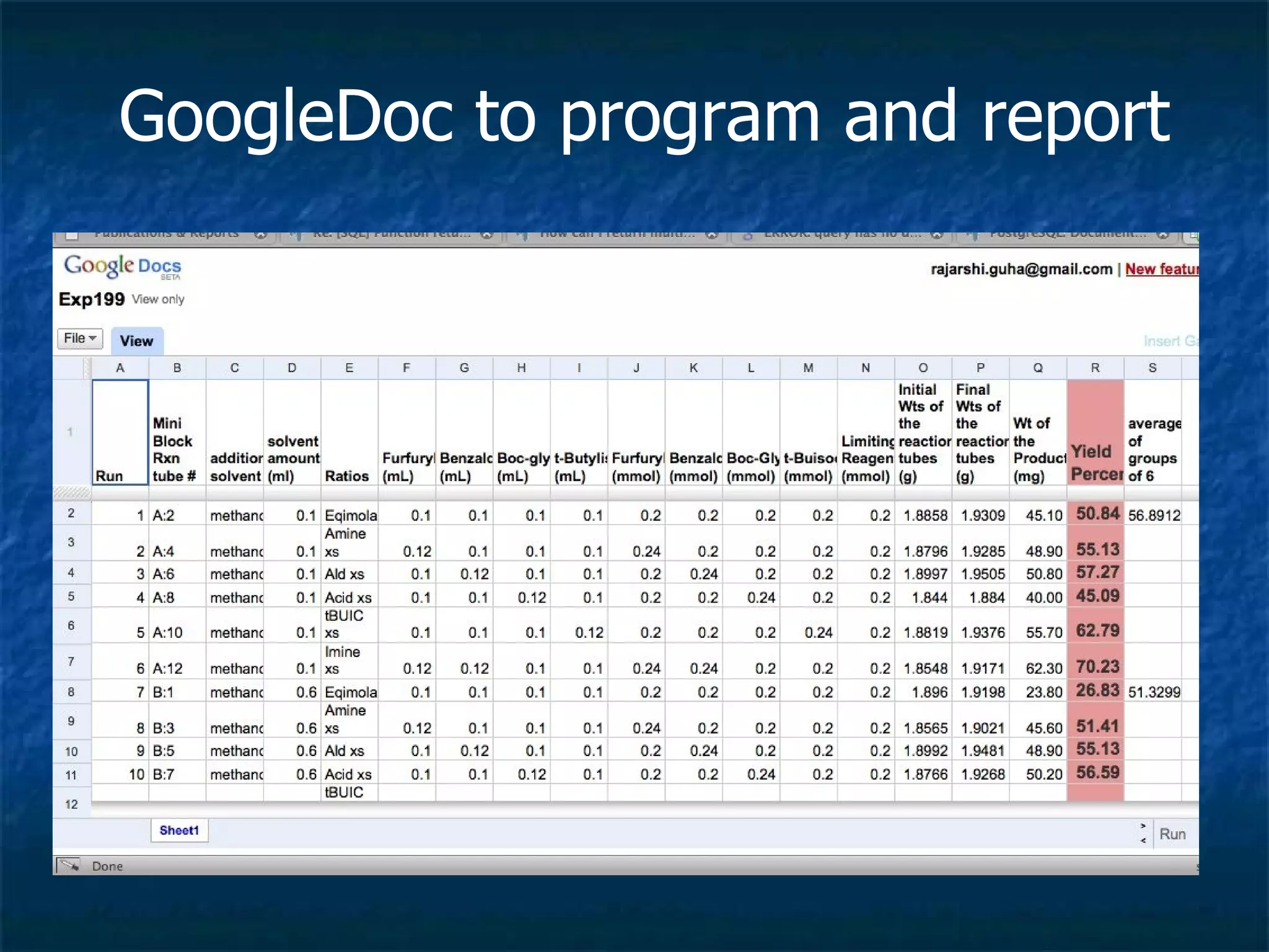 GoogleDoc to program and report 