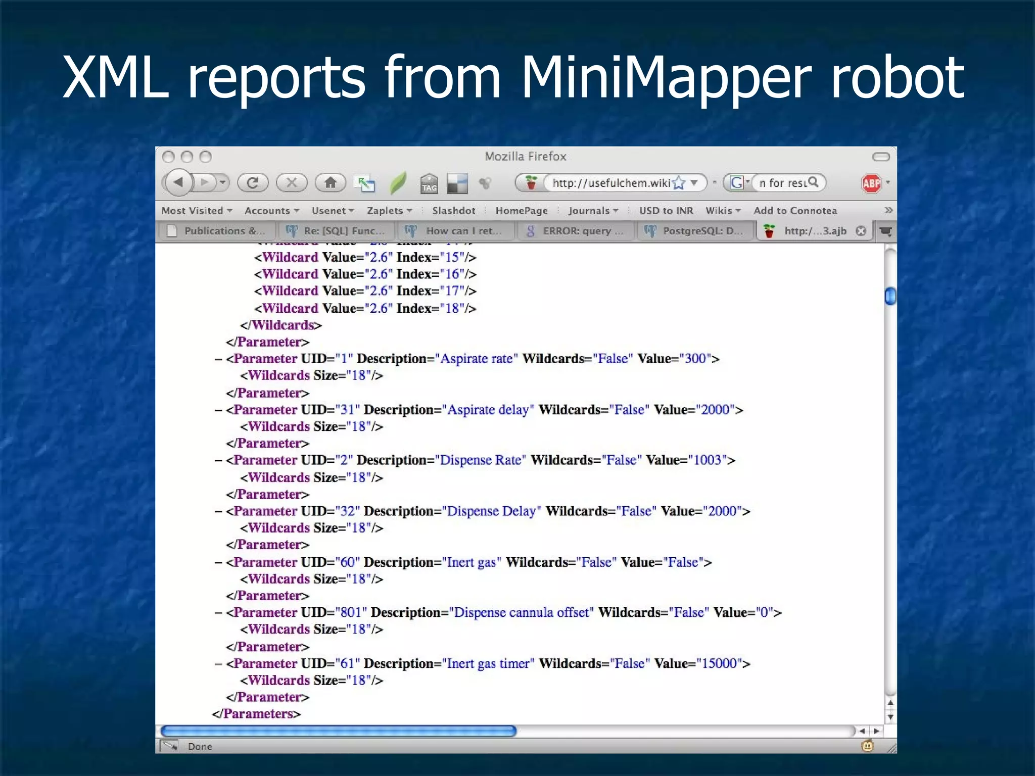 XML reports from MiniMapper robot 