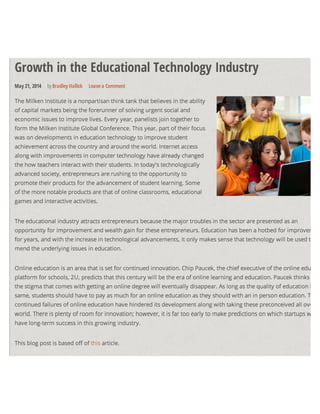 Bradley Hallick Growth in Educational Technology
