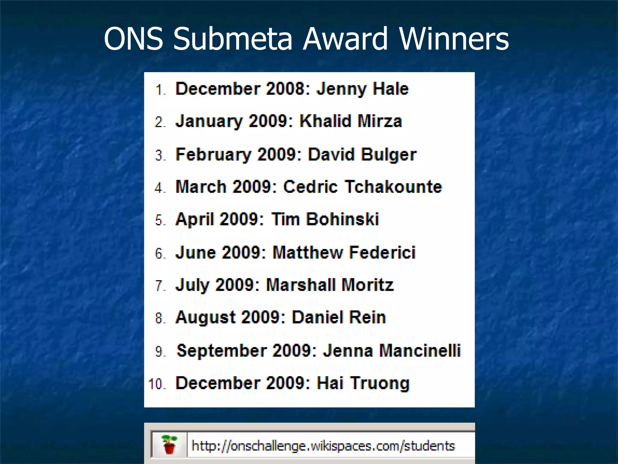 ONS Submeta Award Winners