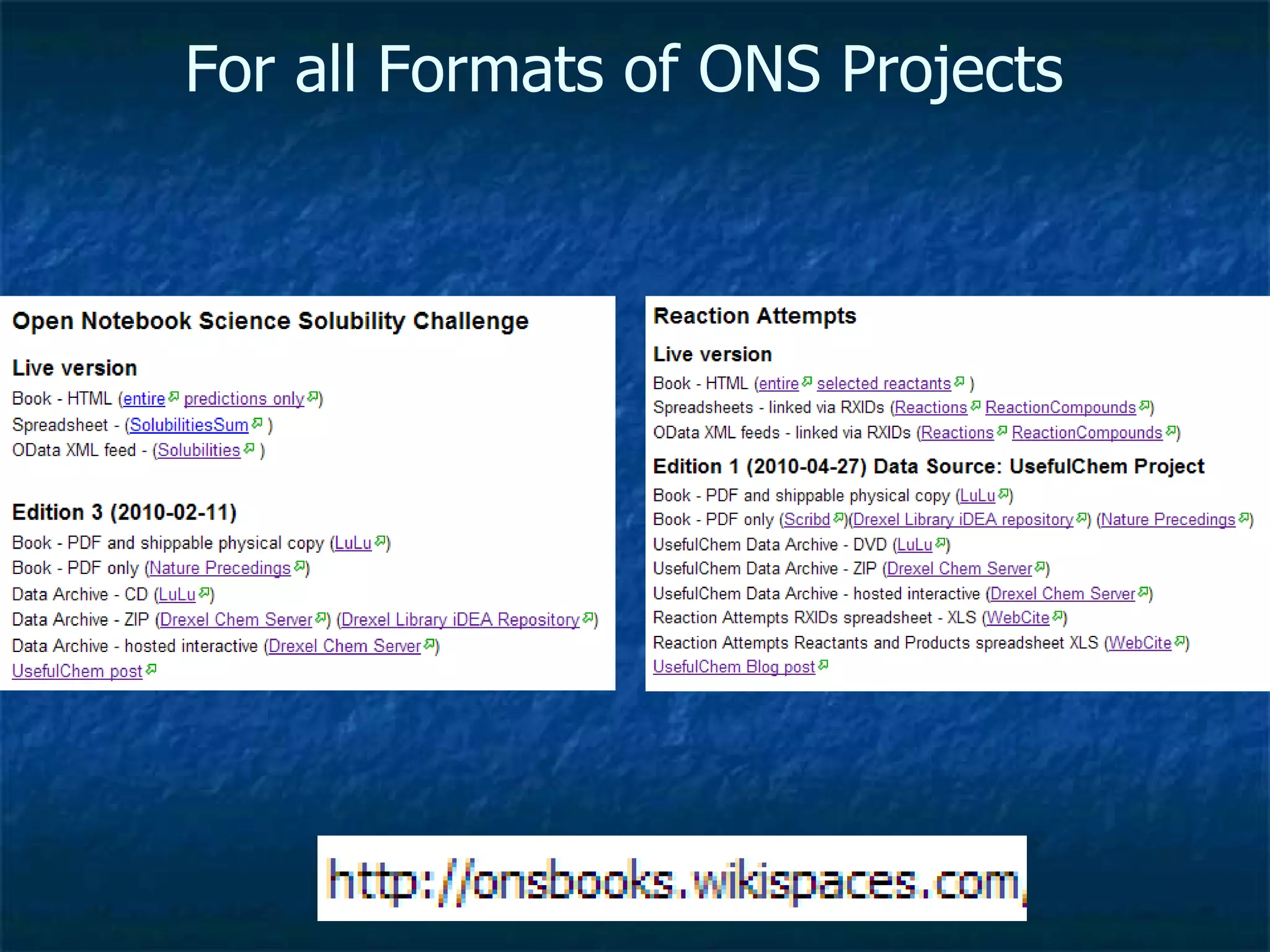 For all Formats of ONS Projects