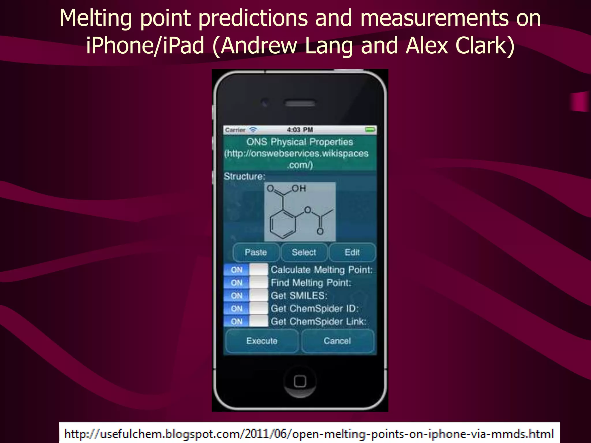 Open Random Forest modeling of Open Melting Point data using CDK descriptors(Andrew Lang)R2 = 0.78, TPSA and nHdon most important