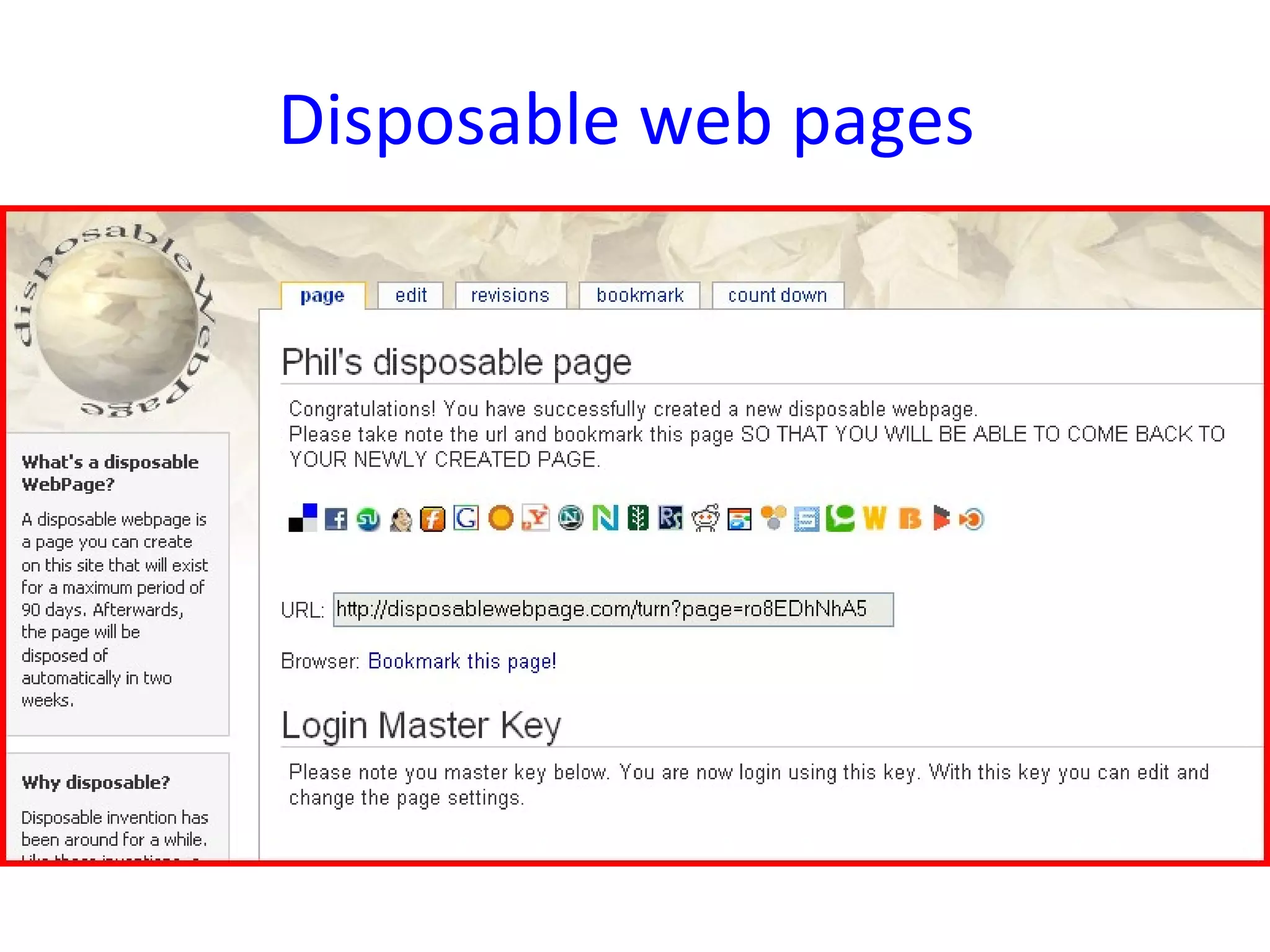 Disposable web pages