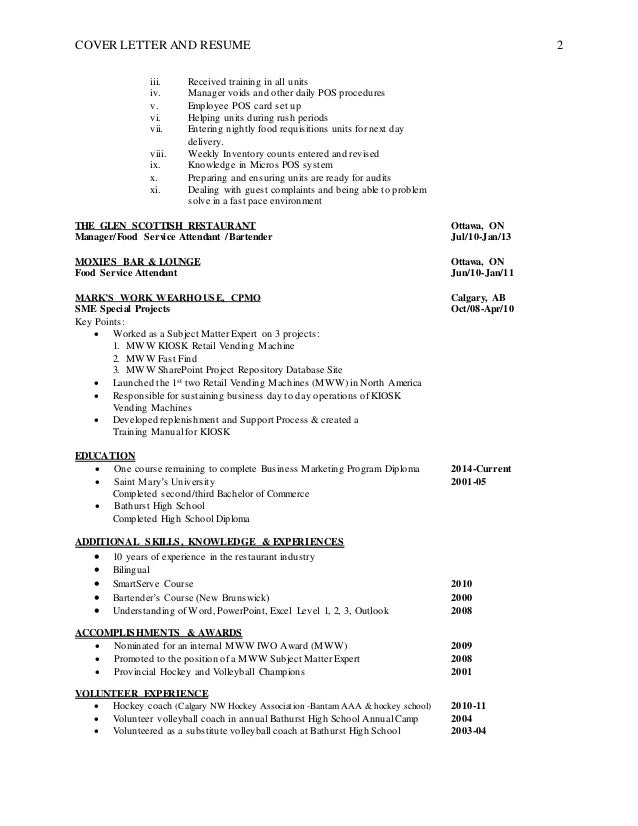 brad 39 s resume and cover letter 2016 fast food manager resume