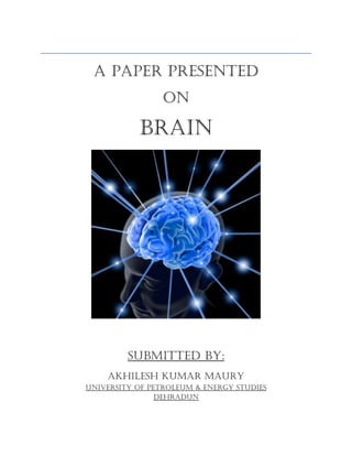 A paper presented
                 On

           Brain




         Submitted by:
    Akhilesh Kumar MAury
University of Petroleum & Energy Studies
                Dehradun
 