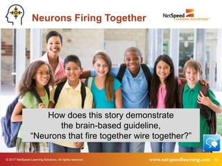 © 2017 NetSpeed Learning Solutions. All rights reserved. 19
How does this story demonstrate
the brain-based guideline,
“Ne...