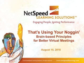 © 2018 NetSpeed Learning Solutions. All rights reserved. 1
That’s Using Your Noggin’
Brain-based Principles
for Better Virtual Meetings
August 15, 2018
 