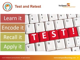 © 2017 NetSpeed Learning Solutions. All rights reserved. 44
Test and Retest
 