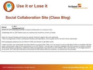 52© 2017 NetSpeed Learning Solutions. All rights reserved.
Use it or Lose it
Social Collaboration Site (Class Blog)
Name
 