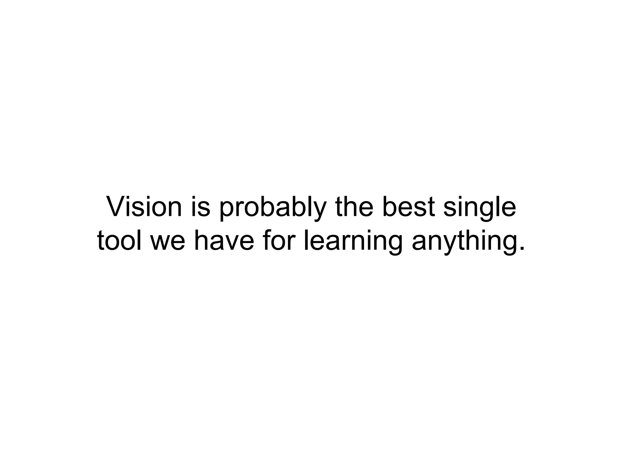Vision is probably the best single
tool we have for learning anything.
 