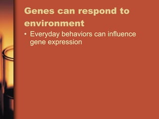 Genes can respond to environment Everyday behaviors can influence gene expression 