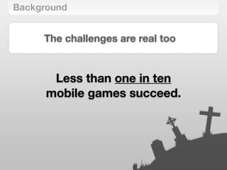 Background
The challenges are real too
Less than one in ten  
mobile games succeed.
 