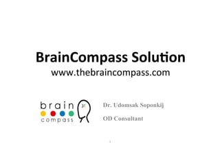  
BrainCompass	
  Solu/on	
  
  www.thebraincompass.com	
  
              	
             Dr. Udomsak Soponkij!
             OD Consultant	

               1	
 