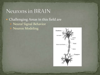 Challenging Areas in this field areNeural Signal Behavior Neuron ModelingNeurons in BRAIN