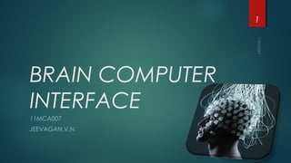 BRAIN COMPUTER
INTERFACE
11MCA007
JEEVAGAN.V.N
1
 