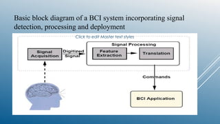 Click to edit Master text styles
Basic block diagram of a BCI system incorporating signal
detection, processing and deployment
 