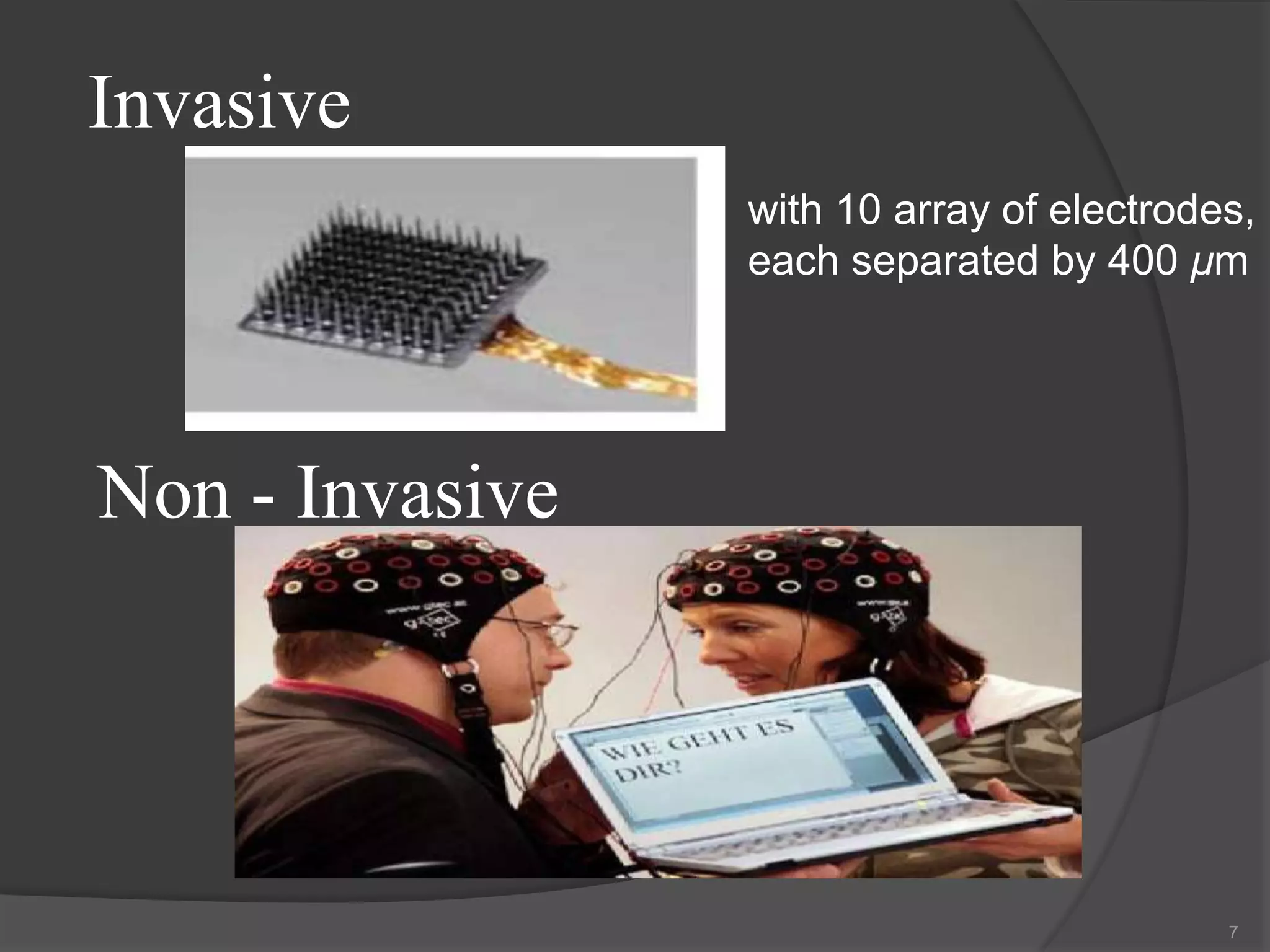 Invasive
with 10 array of electrodes,
each separated by 400 μm

Non - Invasive

7

 