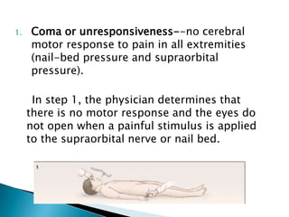 Diagnostic criteria for clinical diagnosis of brain death A. Prerequisites. Brain death is the absence of clinical brain function when the proximate cause is known and demonstrably irreversible. B. The three cardinal findings in brain death are coma or unresponsiveness    absence of brainstem reflexes    apnea. Practice parameters for determining brain death in adults: (summary statement) NEUROLOGY 1995;45:1012-1014: 