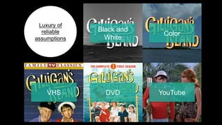 Luxury of
  reliable    Black and
                           Color
assumptions     White




    VHS         DVD       YouTube
 