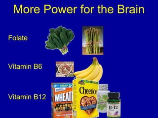 Folate
Vitamin B6
Vitamin B12
More Power for the Brain
 