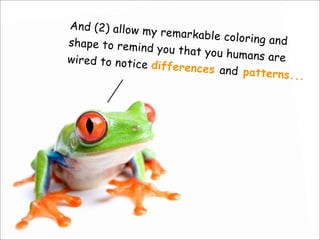 And (2) allow my remarkable coloring andshape to remind you that you humans arewired to notice differences and patterns...
 