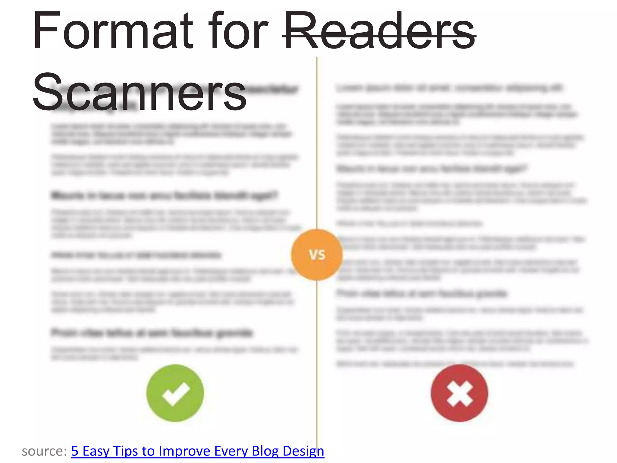 source: 5 Easy Tips to Improve Every Blog Design
Format for Readers
Scanners
 