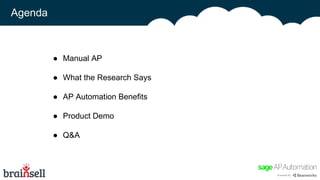 Agenda
● Manual AP
● What the Research Says
● AP Automation Benefits
● Product Demo
● Q&A
 