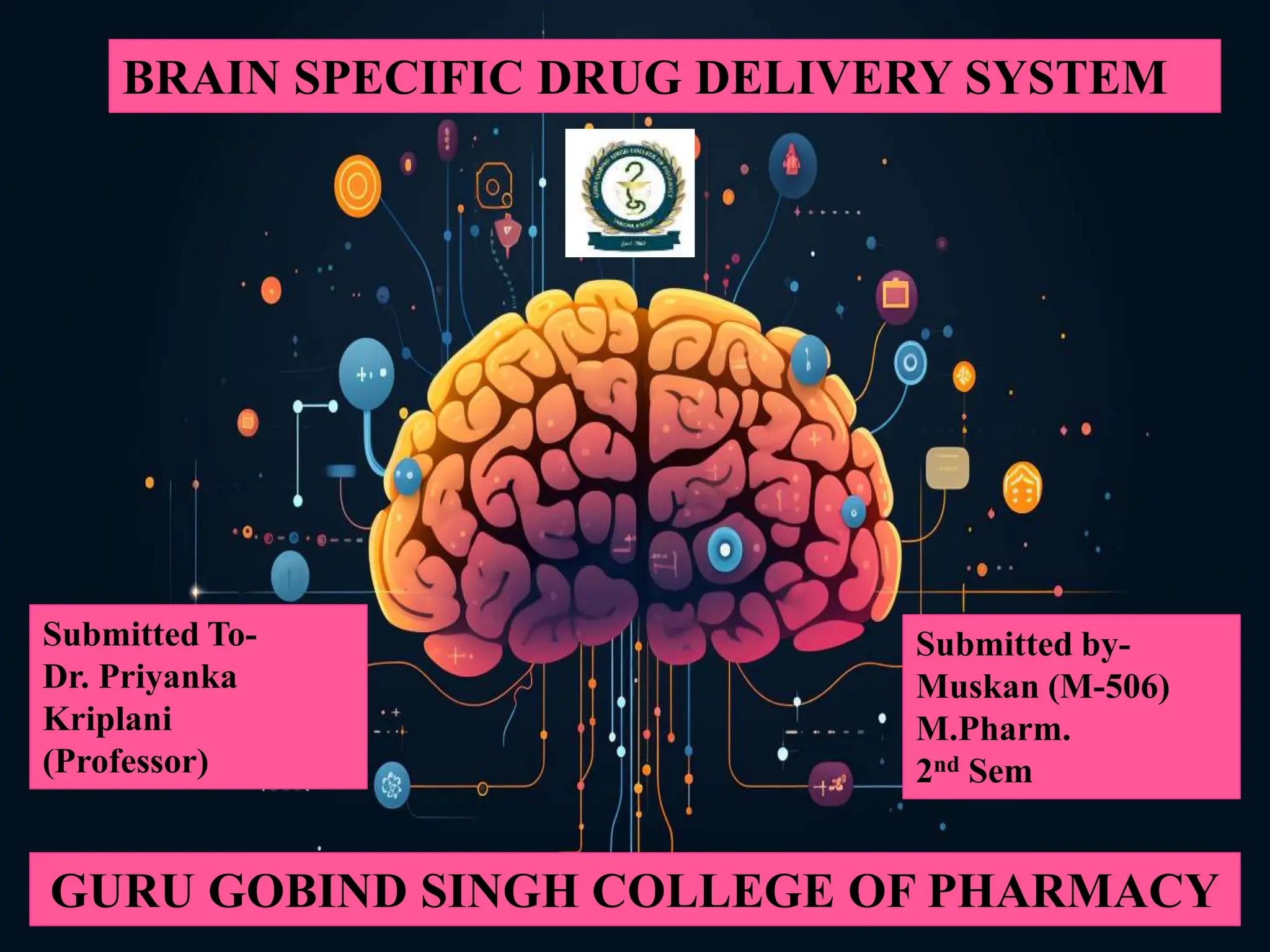 BRAIN SPECIFIC DRUG DELIVERY SYSTEM
Submitted To-
Dr. Priyanka
Kriplani
(Professor)
Submitted by-
Muskan (M-506)
M.Pharm.
2nd Sem
GURU GOBIND SINGH COLLEGE OF PHARMACY
 
