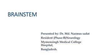 BRAINSTEM
Presented by: Dr. Md. Nazmus sadat
Resident (Phase-B)Neurology
Mymensingh Medical College
Hospital,
Bangladesh.
 