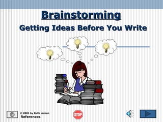 Brainstorming References © 2001 by Ruth Luman Getting Ideas Before You Write 