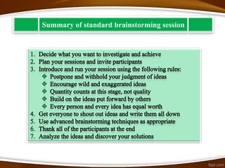 Summary of standard brainstorming session
 
