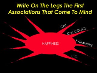 Write On The Legs The First Associations That Come To Mind HAPPINESS CAT CHOCOLATE SWIMMING ETC 