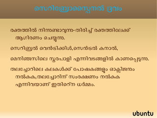 സെറിബ്രോസ്പൈനല്‍ ദ്രവം രക്തത്തില്‍ നിന്നുണ്ടാവുന്നു - തിരിച്ച് രക്തത്തിലേക്ക് ആഗിരണം ചെയ്യുന്നു . 