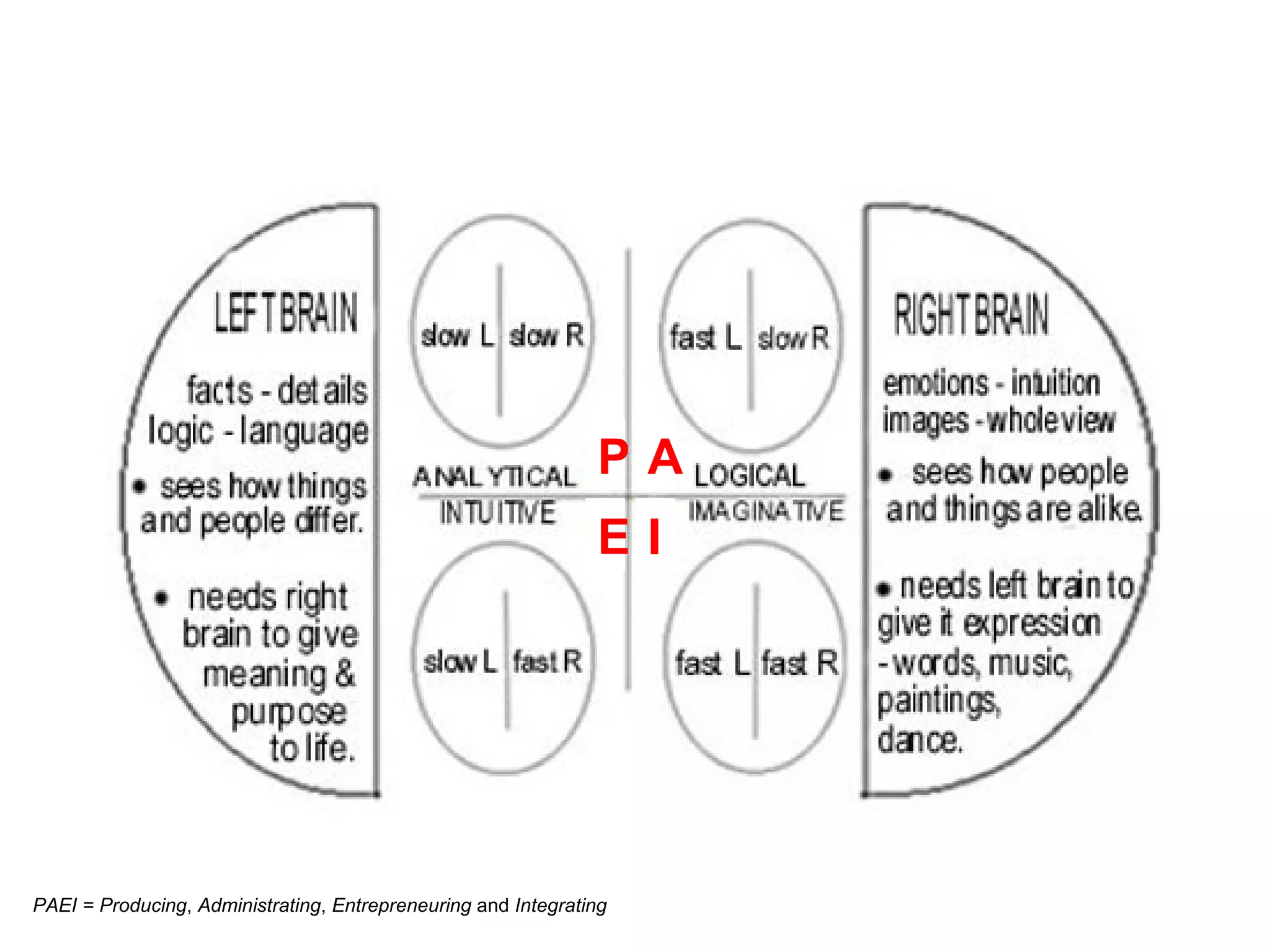 P A
E I
PAEI = Producing, Administrating, Entrepreneuring and Integrating
 