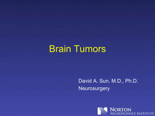 Brain Tumors
David A. Sun, M.D., Ph.D.
Neurosurgery
 