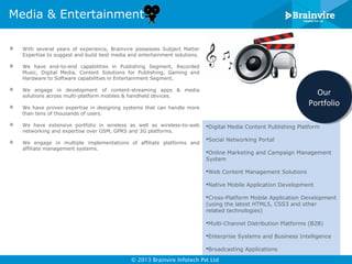 © 2013 Brainvire Infotech Pvt Ltd
Media & Entertainment
 With several years of experience, Brainvire possesses Subject Ma...