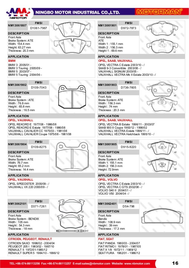 Motorman Brake Pad Catalog