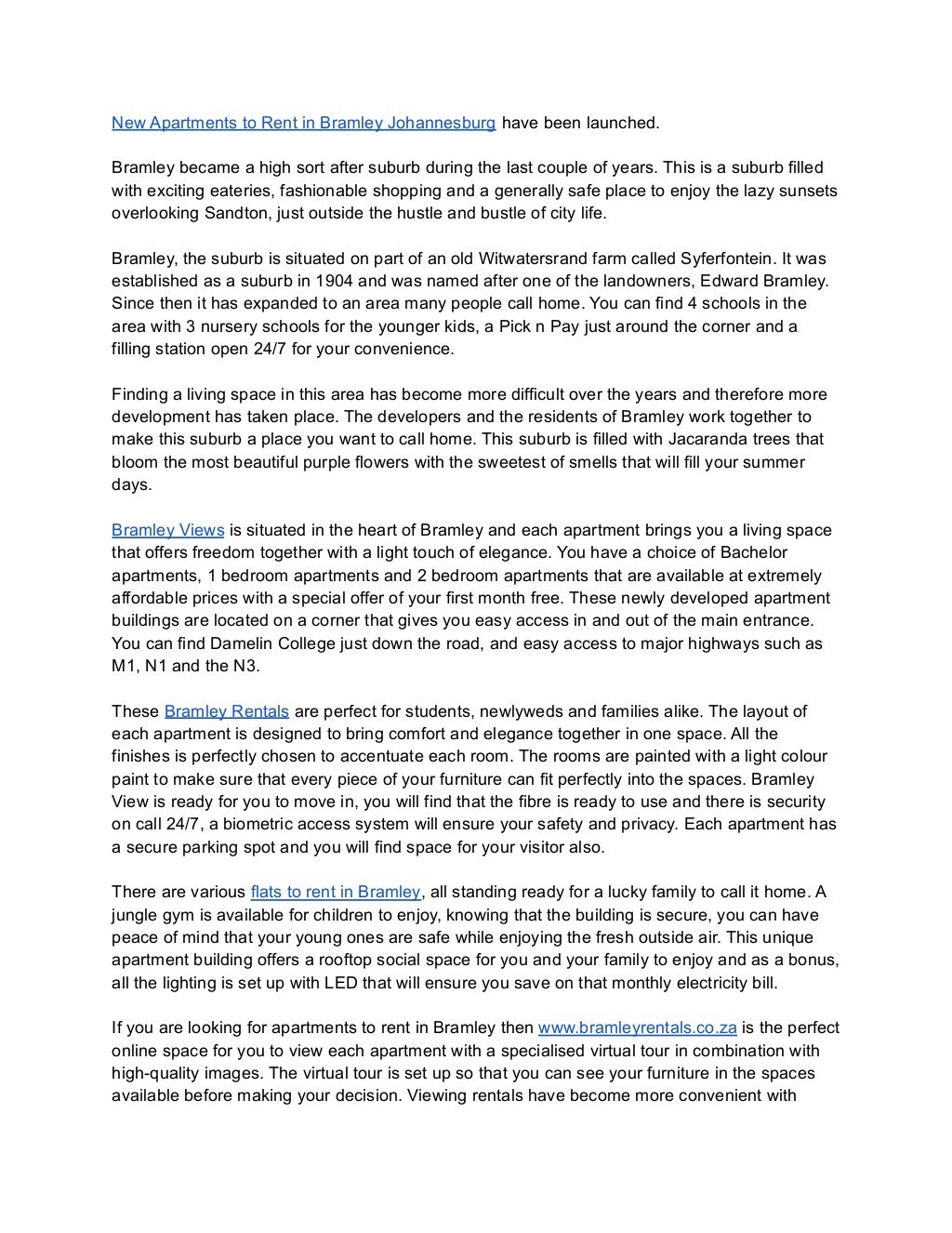Bramley rentals Johannesburg