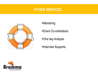 OTHER SERVICES 
Mentoring 
Event Co-ordinations 
One day Analysis 
Interview Supports 
 