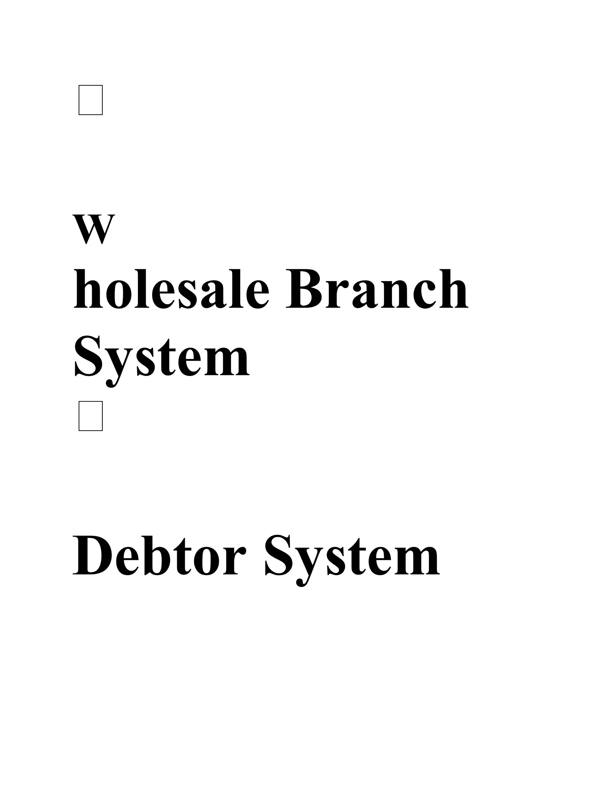 W
holesale Branch
System
Debtor System
 