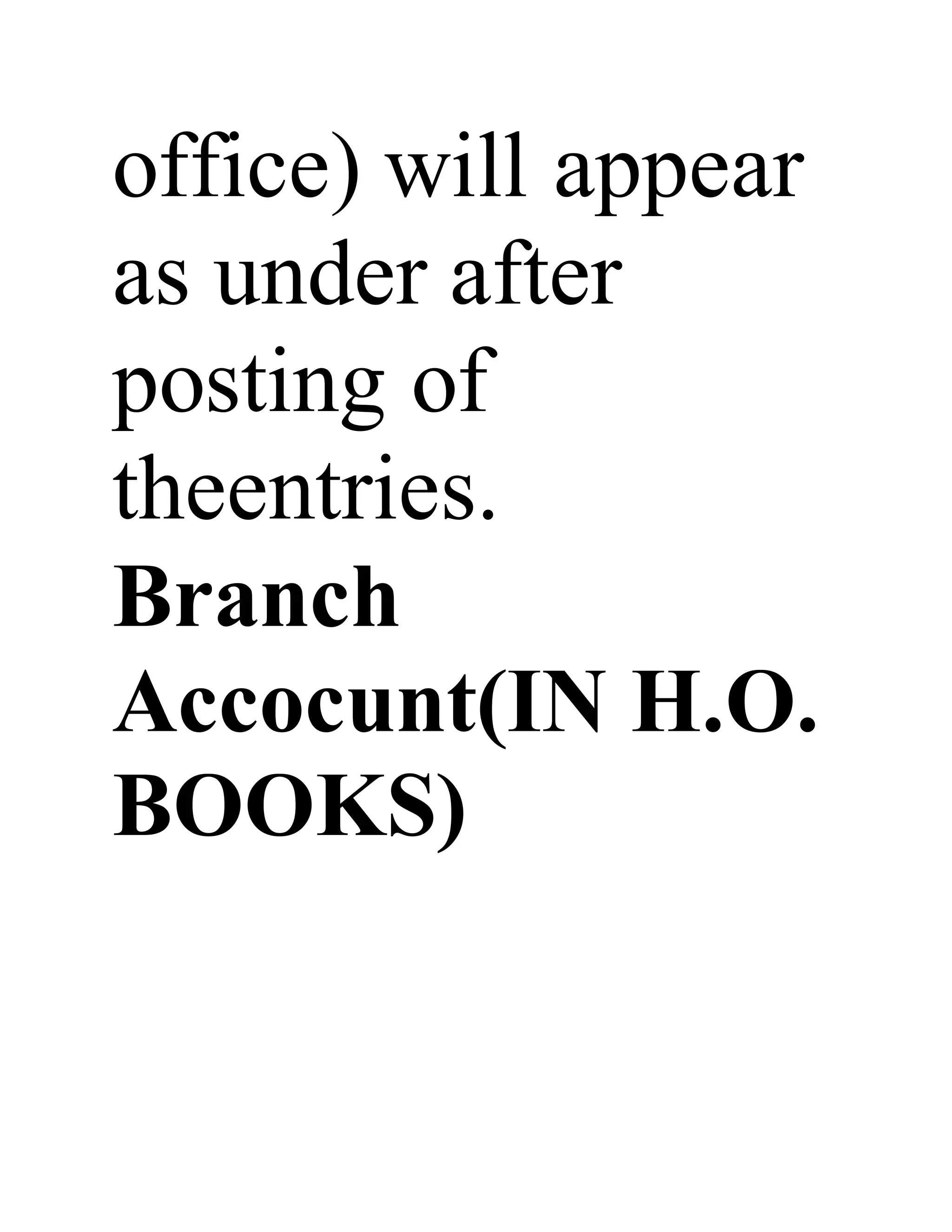 office) will appear
as under after
posting of
theentries.
Branch
Accocunt(IN H.O.
BOOKS)
 