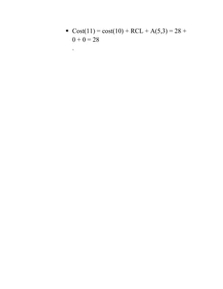  Cost(11) = cost(10) + RCL + A(5,3) = 28 +
0 + 0 = 28
`
 