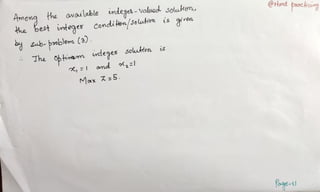 Among the
the best integer
aNoilable indeget-valued solukon,
Condilien/Soluiom is ven
@sHordt procko
Sub- þroblem (3).
Jhe otimsm deges
solukon is
=Iaond
Max Z=5
foge-
 