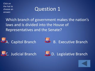 Branches of government game - 3rd grade | PPT